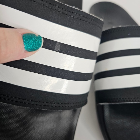 Adidas Adilette Comfort Slides Black White Three Stripe Logo Women US 7 Swim - Picture 4 of 10